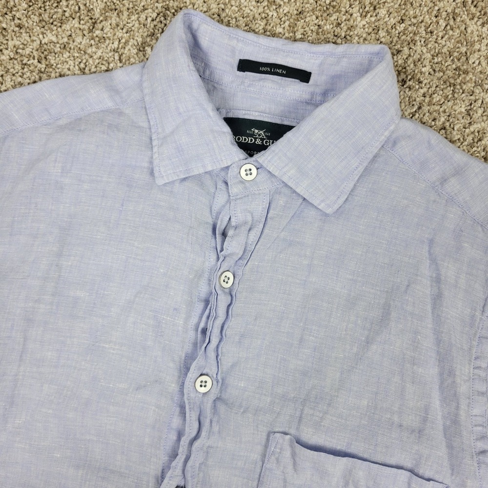 Rodd & Gunn Sports Fit Mens Small Solid Blue Button Up Short Sleeve 100% Linen